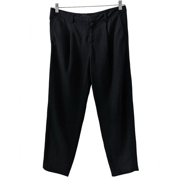 Nili Lotan Straight Leg Pleated Cropped Black Pants | Size 6 - Picture 2 of 14